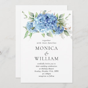 Convites Casamento Floral de Hydrangea Blue Watercolor