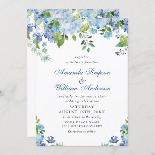 Convites Casamento Floral de Hydrangea Blue Watercolor