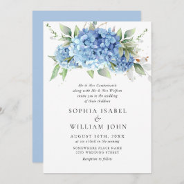 Convites Casamento Floral de Hydrangea Blue Watercolor
