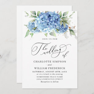 Convites Casamento Floral de Hydrangea Blue Watercolor