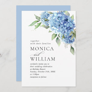 Convites Casamento Floral de Hydrangea Blue Watercolor