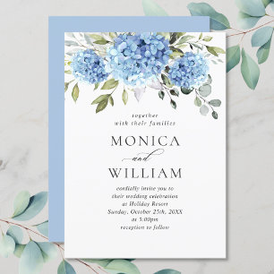 Convites Casamento Floral de Hydrangea Blue Watercolor