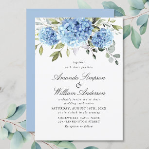 Convites Casamento Floral de Hydrangea Blue Watercolor