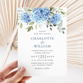 Convites Casamento Floral de Hydrangea Blue Watercolor