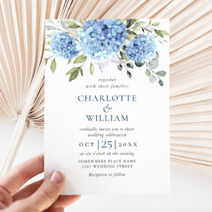 Convites Casamento Floral de Hydrangea Blue Watercolor