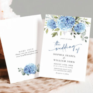 Convites Casamento Floral de Hydrangea Blue Watercolor