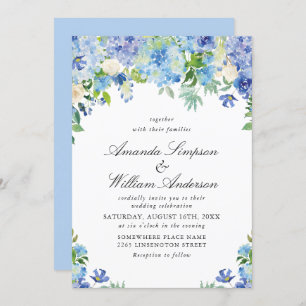 Convites Casamento Floral de Hydrangea Blue Watercolor