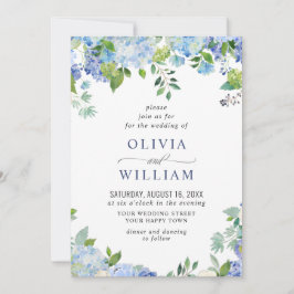 Convites Casamento Floral de Hydrangea Blue Watercolor