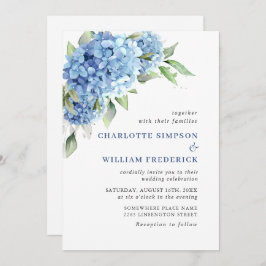 Convites Casamento Floral de Hydrangea Blue Watercolor