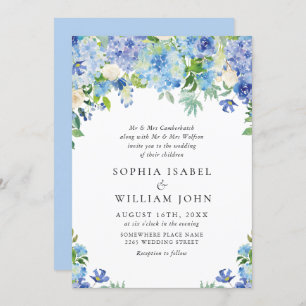 Convites Casamento Floral de Hydrangea Blue Watercolor