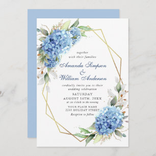 Convites Casamento Floral de Hydrangea Blue Watercolor