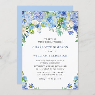 Convites Casamento Floral de Hydrangea Blue Watercolor