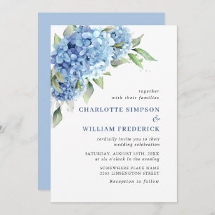 Convites Casamento Floral de Hydrangea Blue Watercolor