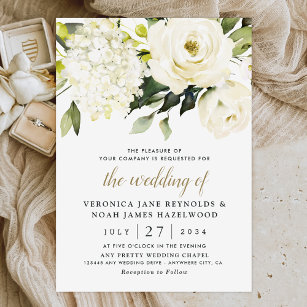 Convites Casamento Floral de Hydrangea Elegant White Dourad