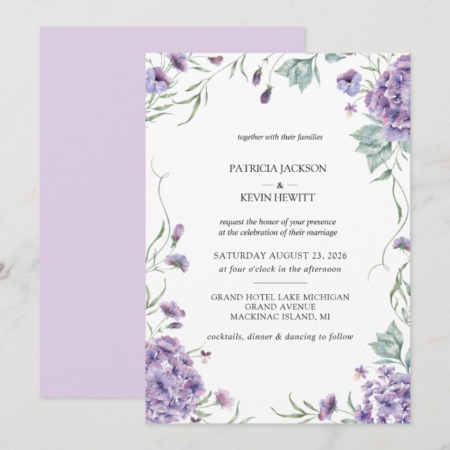 Convites Casamento Floral de Hydrangea Watercolor (Frente/Verso)