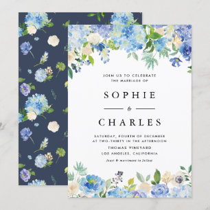 Convites Casamento Floral de Hydrangeas Azuis