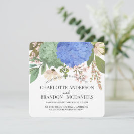 Convites Casamento Floral de Hydrangeas Azul