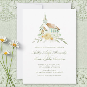 Convites Casamento Floral de Igreja em Aquarela Elegante