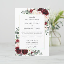 Convites Casamento Floral de Ilegante Borgonha Pink-Pink Iv