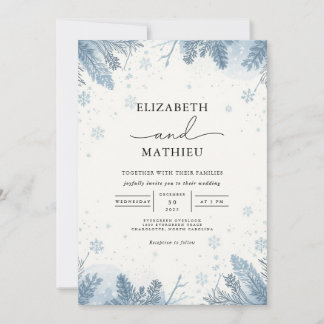 Convites Casamento Floral De Inverno, Azul, Congelado
