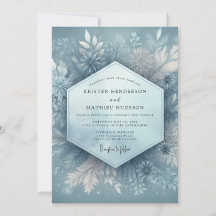 Convites Casamento Floral de Inverno Azul Desbotado