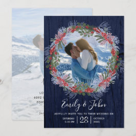 Convites Casamento Floral de Inverno Azul-Marinho Elegante