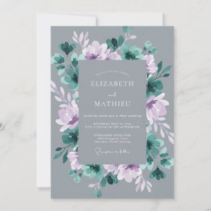 Convites Casamento Floral de Inverno Azul-Teal Mal-humorado