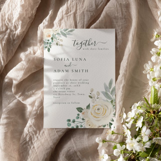 Convites Casamento Floral de Inverno Branco creme (Criador carregado)