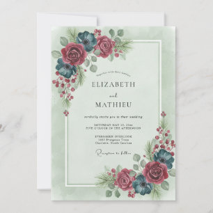 Convites Casamento Floral de Inverno Burgundy Mal-humorado