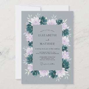 Convites Casamento Floral de Inverno Cinza Mal-humorado