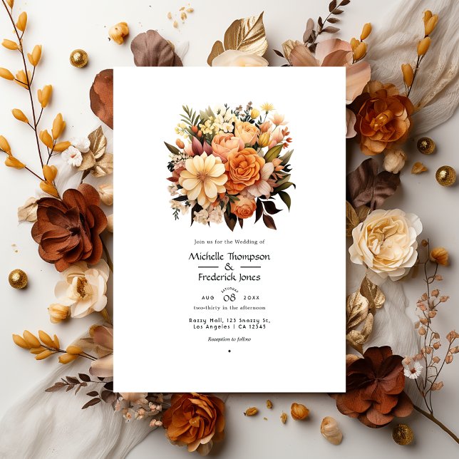 Convites Casamento Floral de Inverno com Mistura Marrom (Criador carregado)