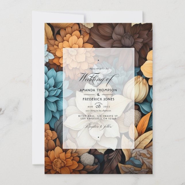 Convites Casamento Floral de Inverno com Mistura Marrom (Frente)