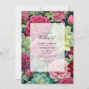 Convites Casamento Floral de Inverno com Rubi e Sage