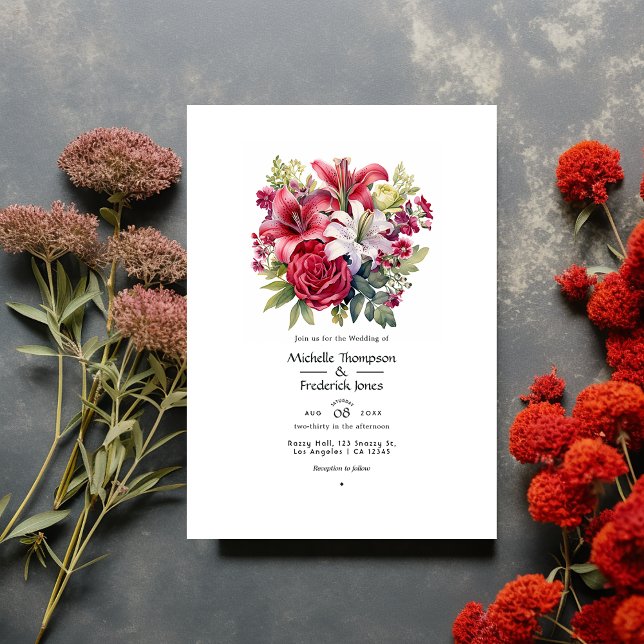 Convites Casamento Floral de Inverno com Rubi e Sage (Criador carregado)