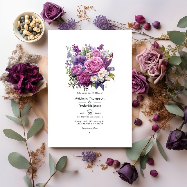 Convites Casamento Floral de Inverno com Tons de Roxo (Criador carregado)
