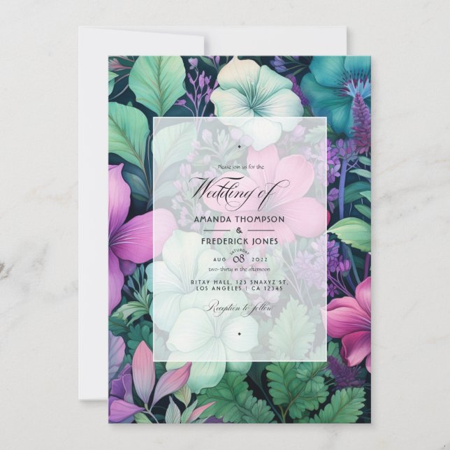 Convites Casamento Floral de Inverno com Uva Passa e Pinhei (Frente)