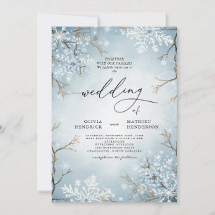 Convites Casamento Floral de Inverno Elegante Sky Blue