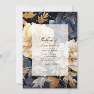 Convites Casamento Floral de Inverno em Dourado, Preto e Br
