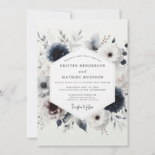 Convites Casamento Floral de Inverno Índigo