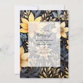 Convites Casamento Floral de Inverno Preto e Dourado