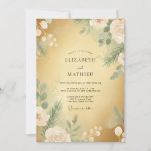 Convites Casamento Floral de Inverno Soberbo Dourado