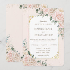 Convites Casamento Floral de Ivory Blush, Champanhe Elegant