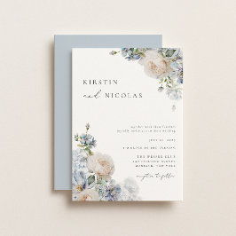 Convites Casamento Floral de Jardim Azul e Chic Dusty Conte