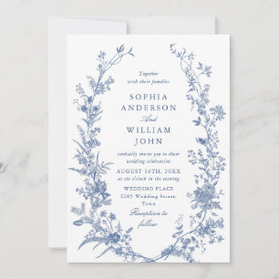 Convites Casamento Floral de Jardim Azul e Vitoriano