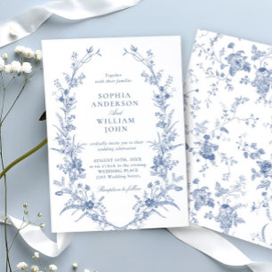 Convites Casamento Floral de Jardim Azul e Vitoriano