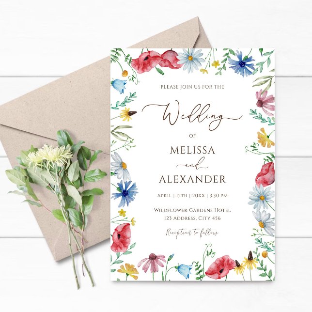 Convites Casamento floral de jardim boho Wildflower (Criador carregado)