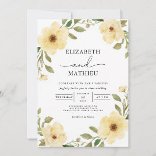 Convites Casamento Floral de Jardim Botânico Amarelo Suave