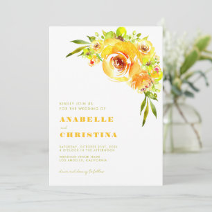 Convites Casamento Floral de Jardim com Aquarela Amarela e