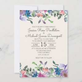 Convites Casamento Floral de Jardim com Aquarela Rosa Bege 