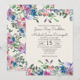 Convites Casamento Floral de Jardim com Aquarela Rosa Bege